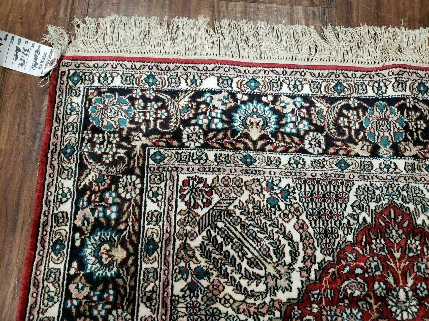 Vintage Kashmir Silk Rug 3x5 Handmade In India Qum Design 400 KPSI