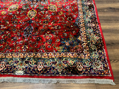 Red Persian Rug 6x9 Medallion Ardebil Design Vintage Power Loomed Carpet