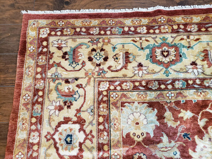 Safavieh Room Sized Rug 10x14, Wool Hand-Knotted Auburn Red & Light Gold Egyptian Mahal Oriental Carpet, 10 x 14 Large Living Room Rug