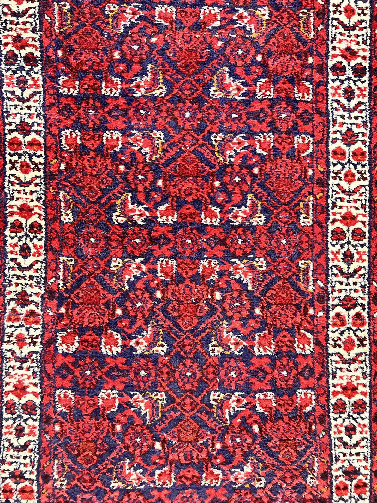 Persian Tribal Runner 3 x 9, Hamadan Dargazin Rug, Dark Blue and Red Wool Hand Knotted Hallway Rug, Vintage Antique Oriental Runner, 9ft Long Runner, Herati