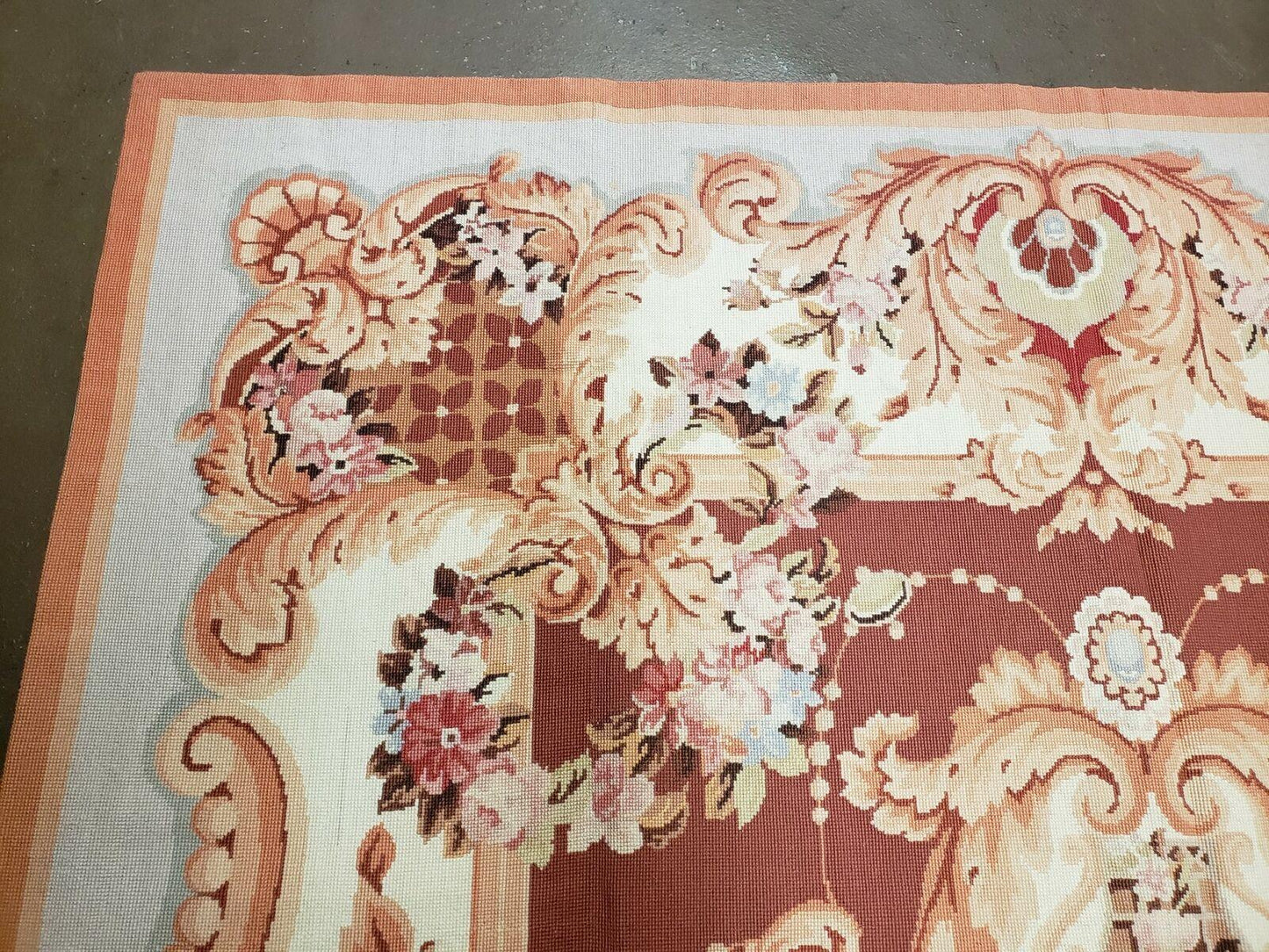 Vintage Chinese Needlepoint Wool Rug Flat Weave 6 By 9 Ft Handmade 1980s