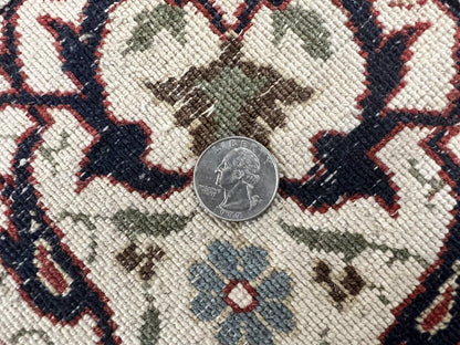 Red Persian Qum Rug 5 x 7.6, Hand Knotted Vintage Wool Fine Carpet 270 KPSI, Floral Allover