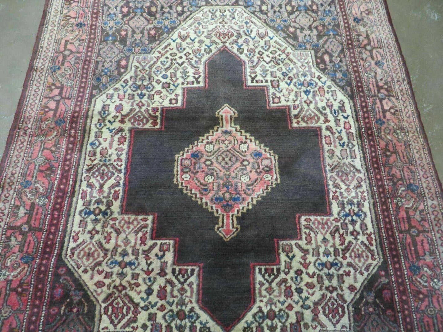 Antique Handmade Wool Rug Open Field Oriental Floral Indian Vegetable Dyes Colors 47 By 59 Inches