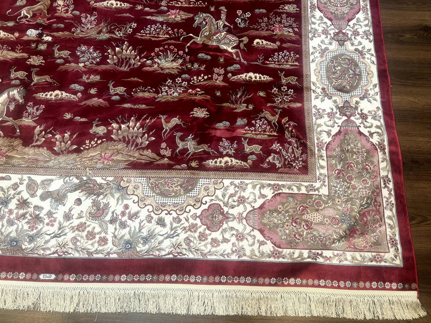 Turkish Silk Rug 8x10 Modern Bamboo Silk Hunting Design Area Rug