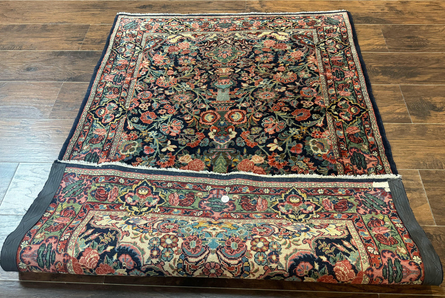 Antique Persian Rug 4x5, Navy Blue 1920s Carpet, Wool, Rare, Fine, Persian Hamadan Bidjar Carpet