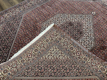 Persian Bidjar Rug 7x8 Ft Hand Knotted Wool Herati Mahi Ivory Red Navy Blue