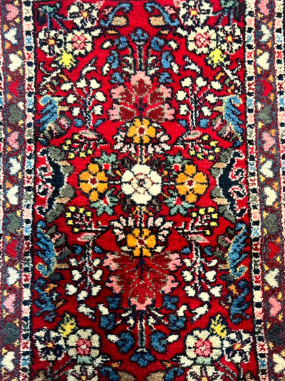 Small Persian Tribal Rug 2x3, Red Colorful Small Hamadan Carpet, Antique Persian Rug