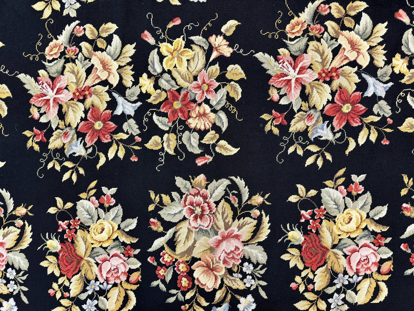 Palace Size Needlepoint Rug 12x16 Handmade Wool Floral Panel Black and Colorful