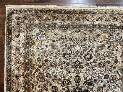 Persian Qum Silk Rug, Floral Medallion, Very Fine 60 Raj 475 KPSI, Handmade Hand Knotted Oriental Carpet, Silk on Silk