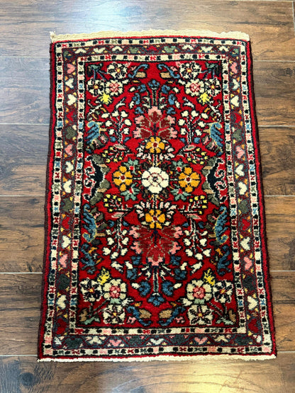 Small Persian Tribal Rug 2x3, Red Colorful Small Hamadan Carpet, Antique Persian Rug