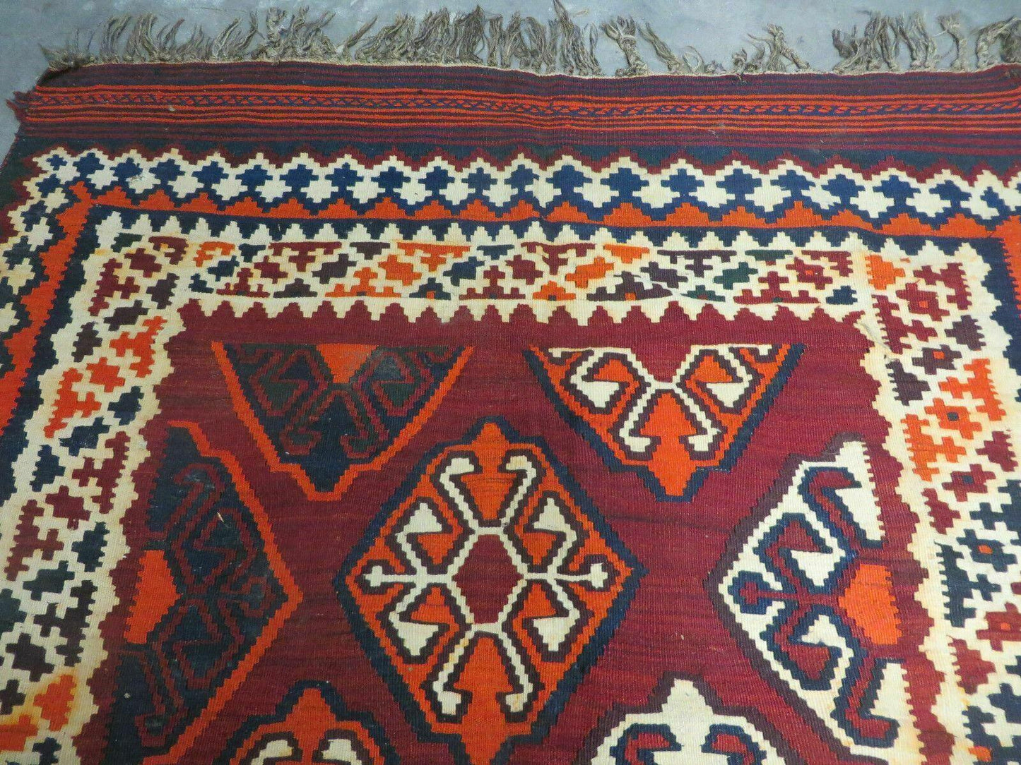 Turkish Kilim Rug Antique Handmade Flat Weave Wool Boho Chic Tribal Design