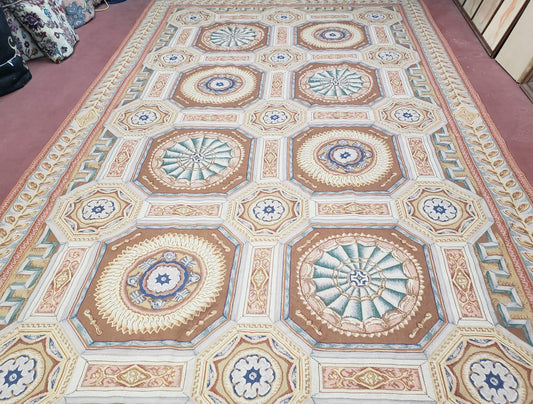 New Chinese Needlepoint Rug 8x14 - 9x14, French European Panel Design, Elegant Dining Room Rug, Flatweave Hand Woven Carpet, Handmade, Wool