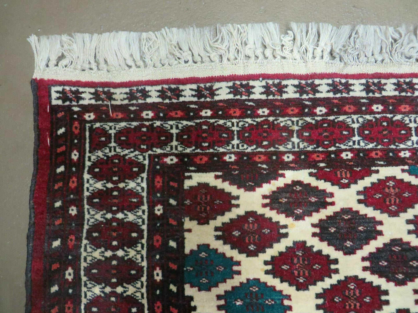 Vintage Handmade Bokhara Turkoman Wool Rug 41x46 Inches Two Sided Reversible