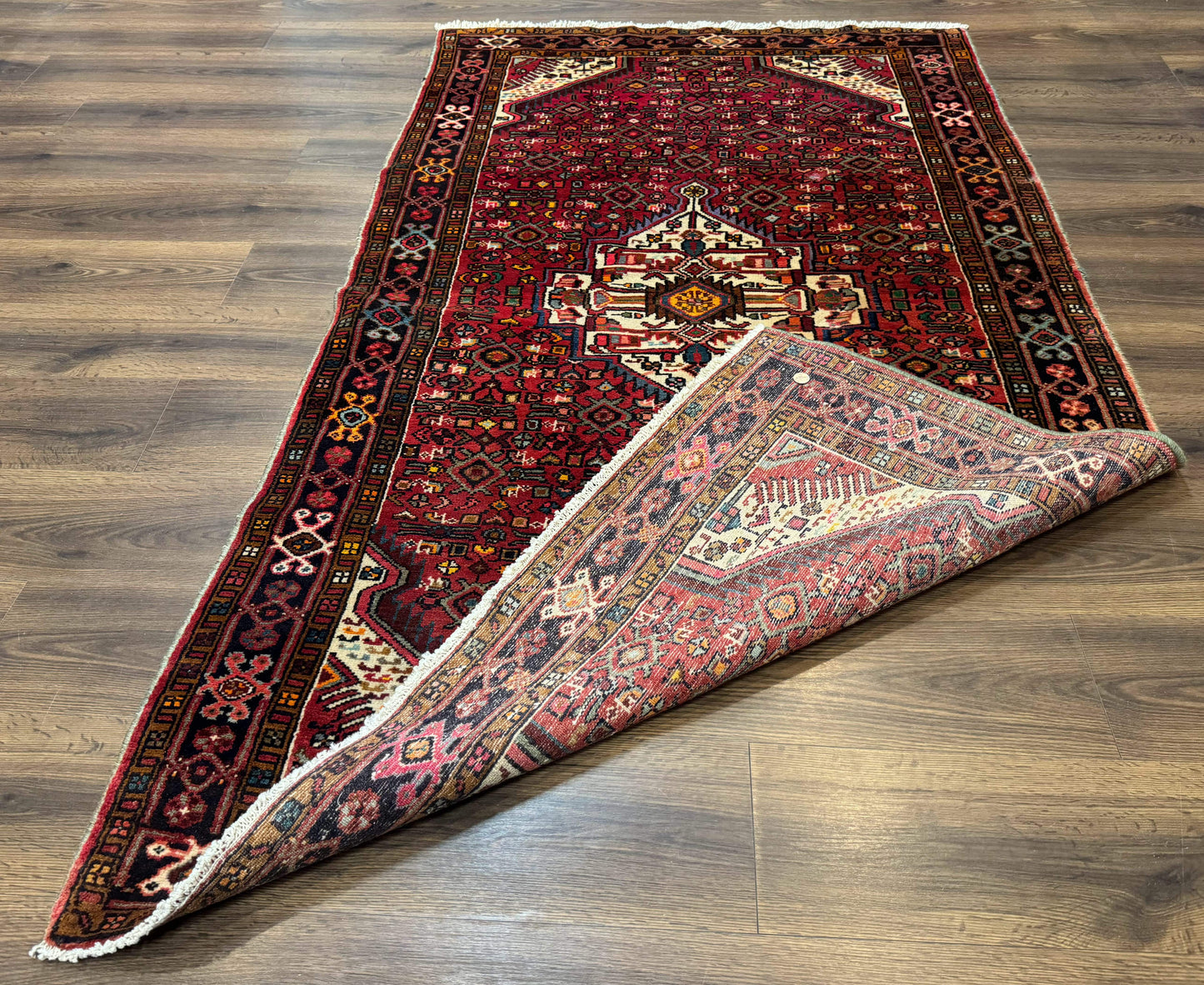 Persian Hamadan Rug 4x7 Tribal Malayer Carpet Red Ivory Bohemian Antique