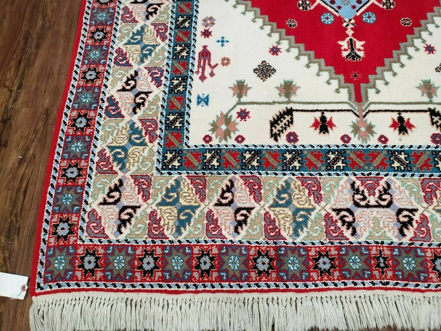 Vintage Moroccan Carpet 5x7 Area Rug, Berber Rug, Handmade Soft Wool Rug, Red Ivory and Blue, Geometric Medallion Rug, Bohemian Rug, Nice