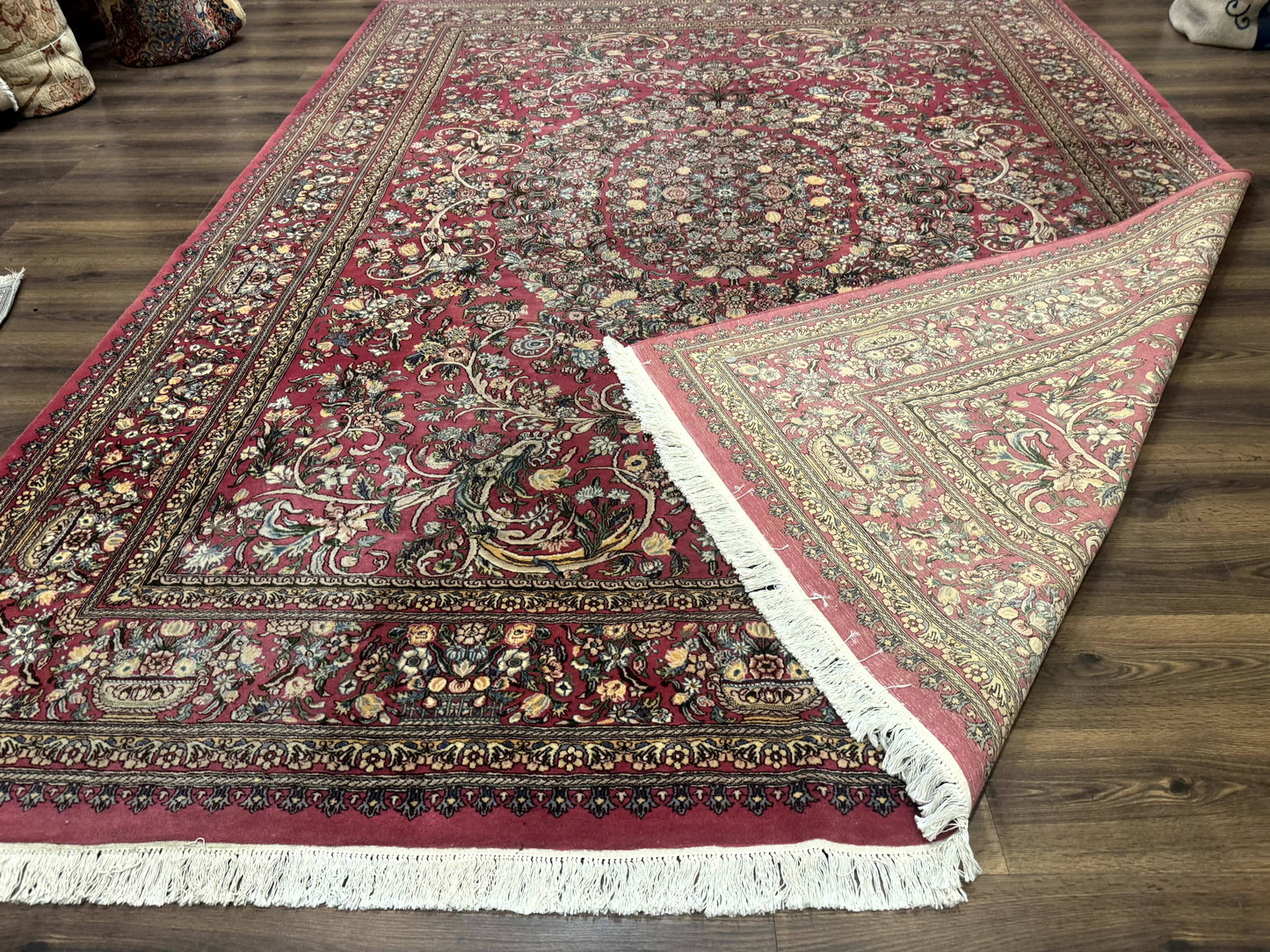 Sino Persian Rug 9x12 Hand Knotted Wool Floral Allover Rose Red 290 KPSI