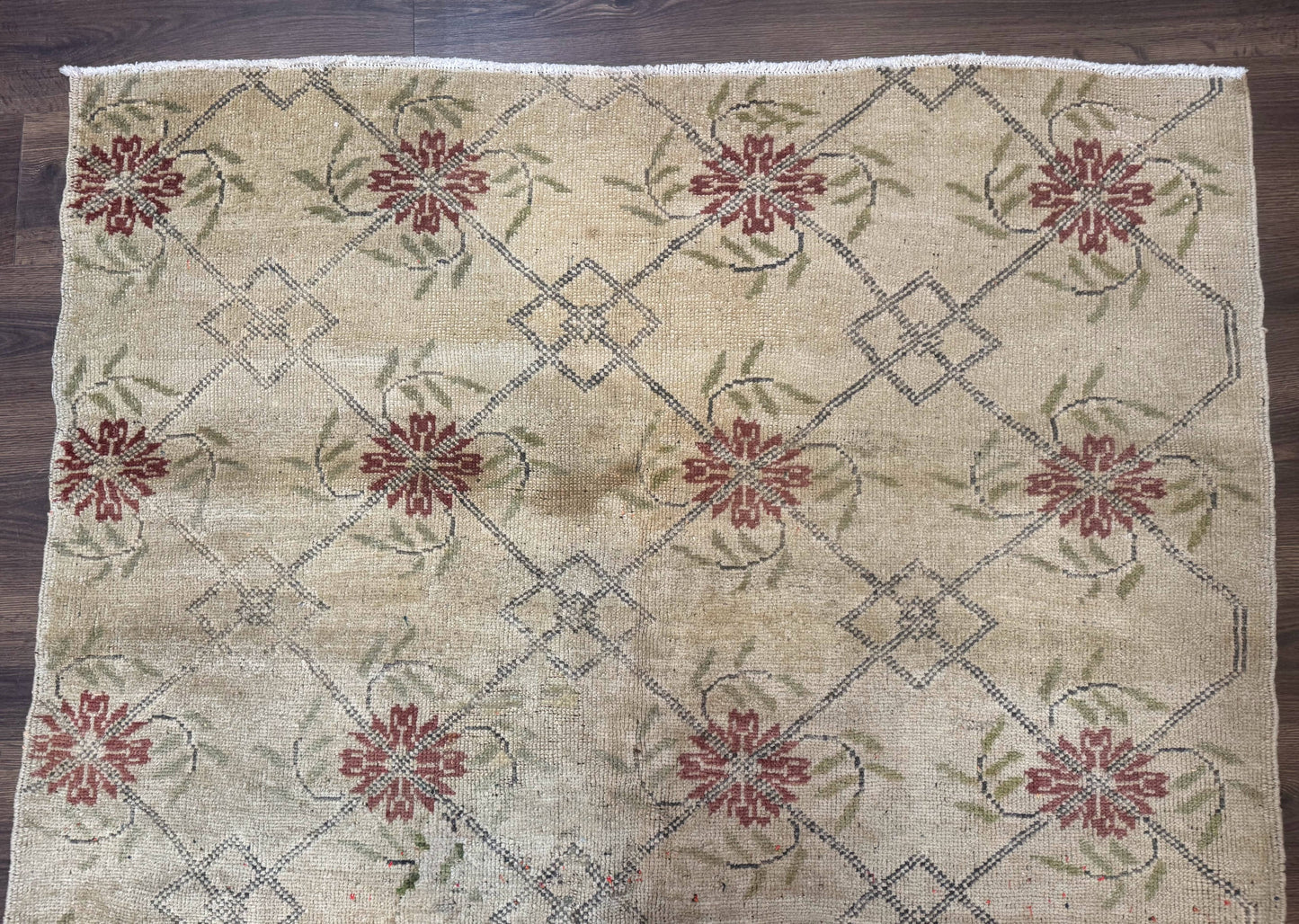 Turkish Rug 5x6 Oushak Carpet Beige Hand Knotted Wool Area Rug