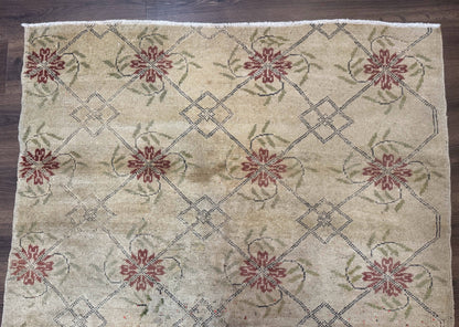 Turkish Rug 5x6 Oushak Carpet Beige Hand Knotted Wool Area Rug