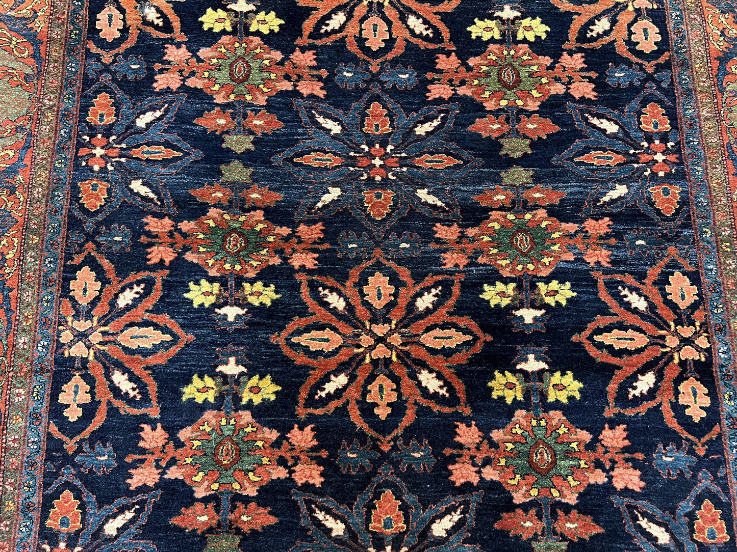 Hand Knotted Persian Bidjar Rug 7x10 Wool Navy Blue Red Floral Pattern