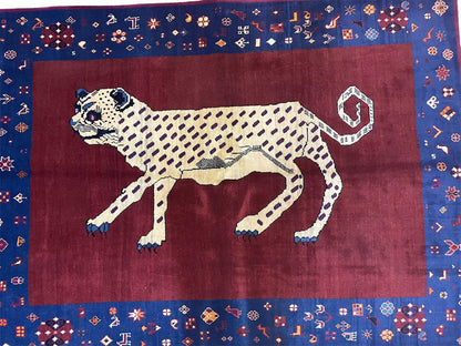 Zagros Wool Rug 5x7 Handmade With Organic Dyes Snow White Panther Maroon Blue