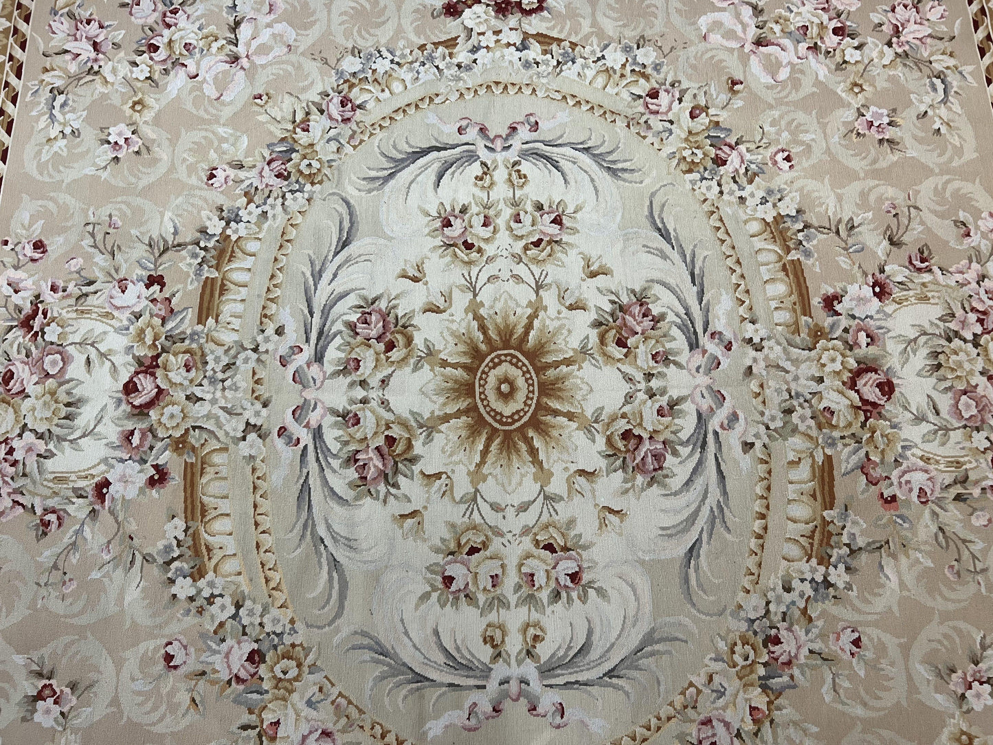 Aubusson Rug 9x12 Savonnerie Wool Floral Handmade European Area Rug