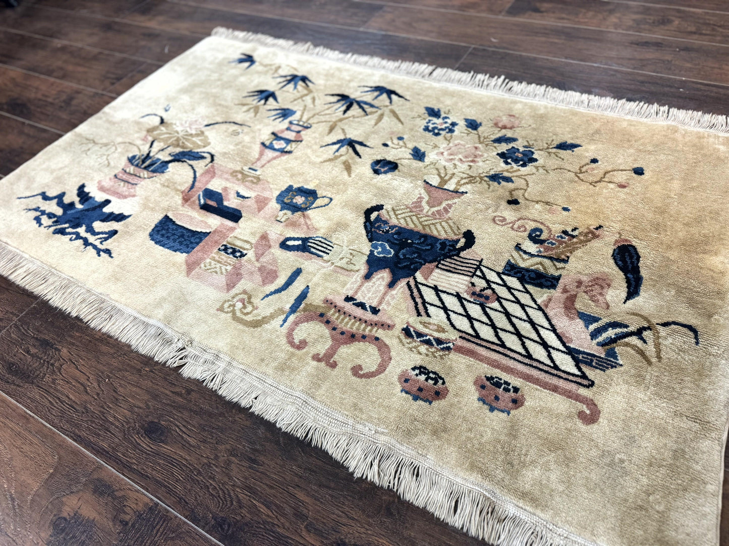 Chinese Wool Rug Handwoven 5x3 Peking Antique Handmade Vintage Carpet