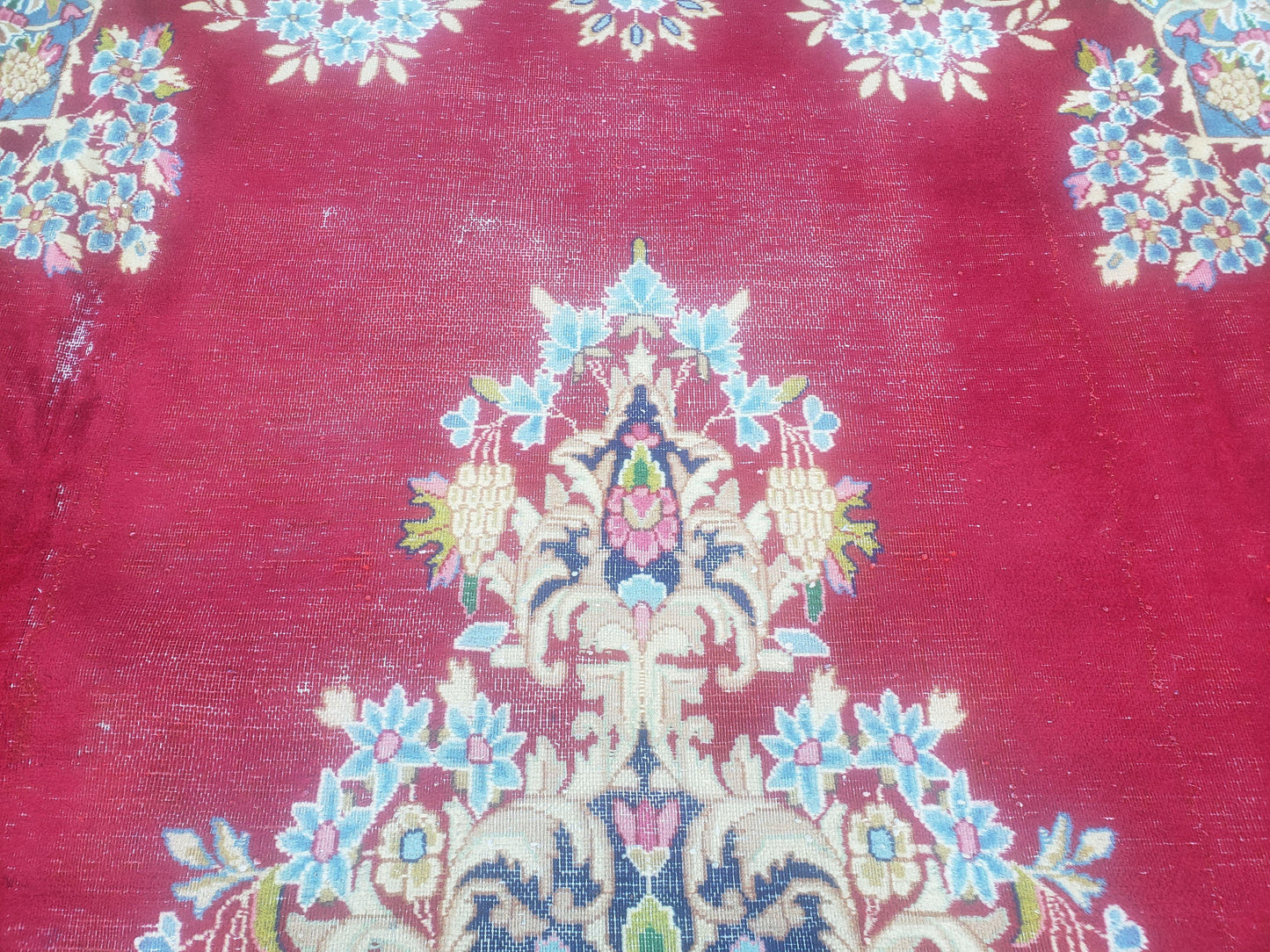 Antique Persian Kirman Rug 10x17 Oriental Carpet 10 x 17, Red, Multicolor, Namazian Signature Master Weaver, Shabby Chic, Semi Open Field