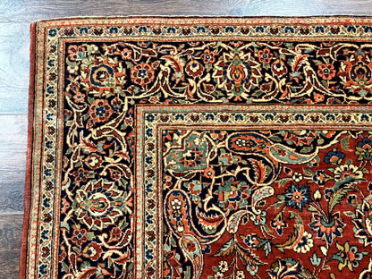 Persian Kashan Rug 4x7 Red Navy Floral Antique Carpet Elegant Medallion Design