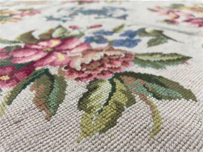 Hand-Knotted Needlepoint Carpet 6x9, Ivory/Cream Background, Colorful Flowers, Yellow Border, Aubusson Rug 6 x 9, New, Handmade