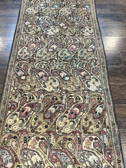 Antique Persian Malayer Runner Rug 3x16, Repeated Boteh Paisley Design, Rare Rug, 1920s Antique Oriental Carpet, Wool Handmade Hand Knotted 3 x 16 ft Rug