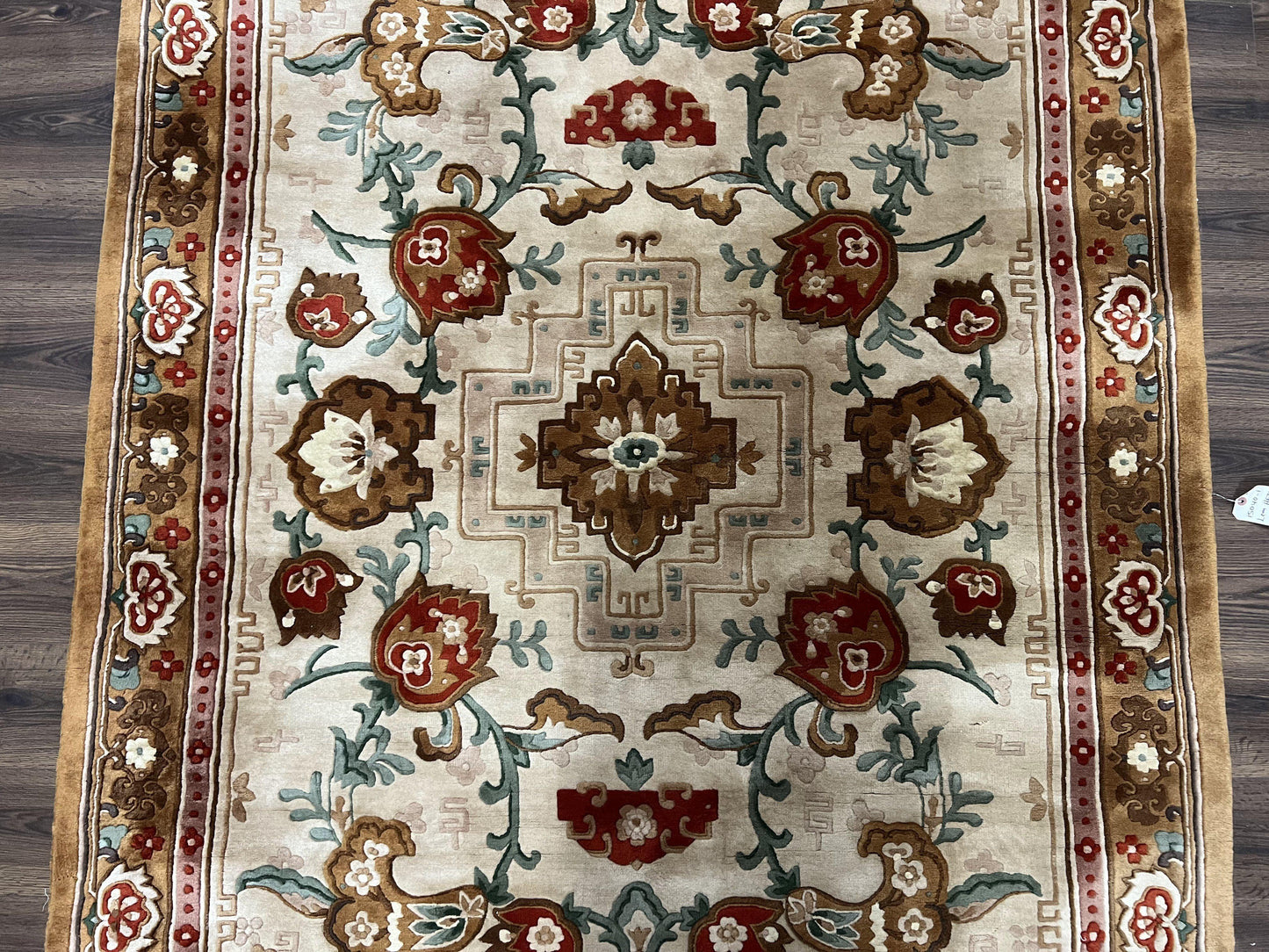 Chinese Wool Rug Hand Knotted Vintage Oriental Medallion Area Rug Pair Tan And Brown