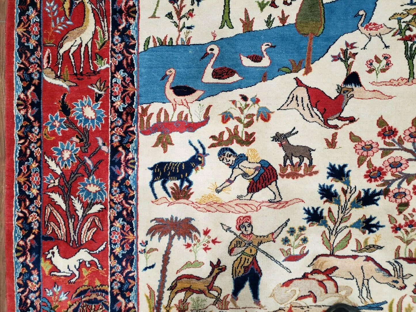 Antique Persian Isfahan Rug 5x7 Hand Knotted Wool Pictorial Tree Of Life