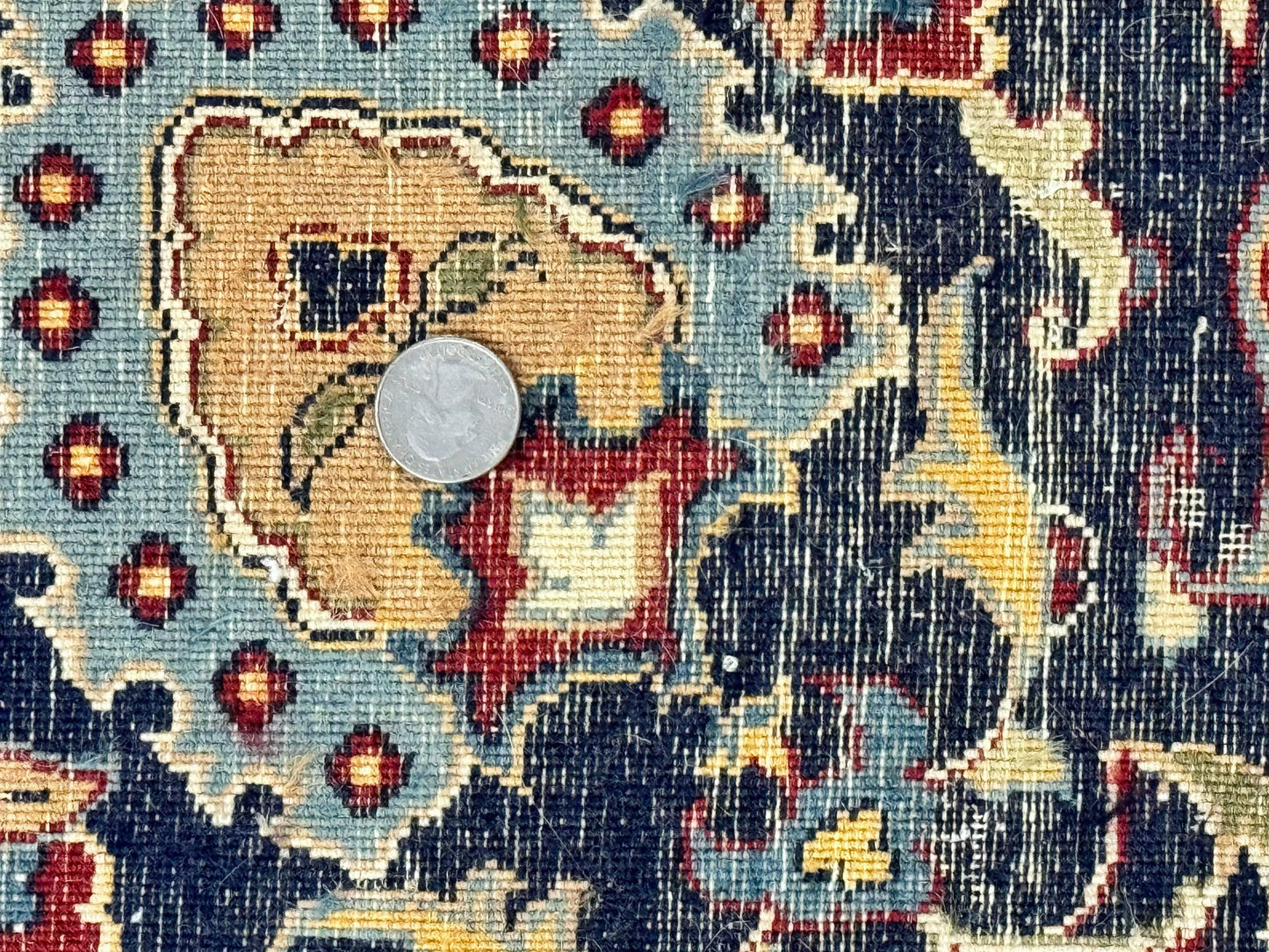 Hand Knotted Persian Rug 9x12 Red Navy Blue Floral Wool Vintage 260 KPSI Carpet