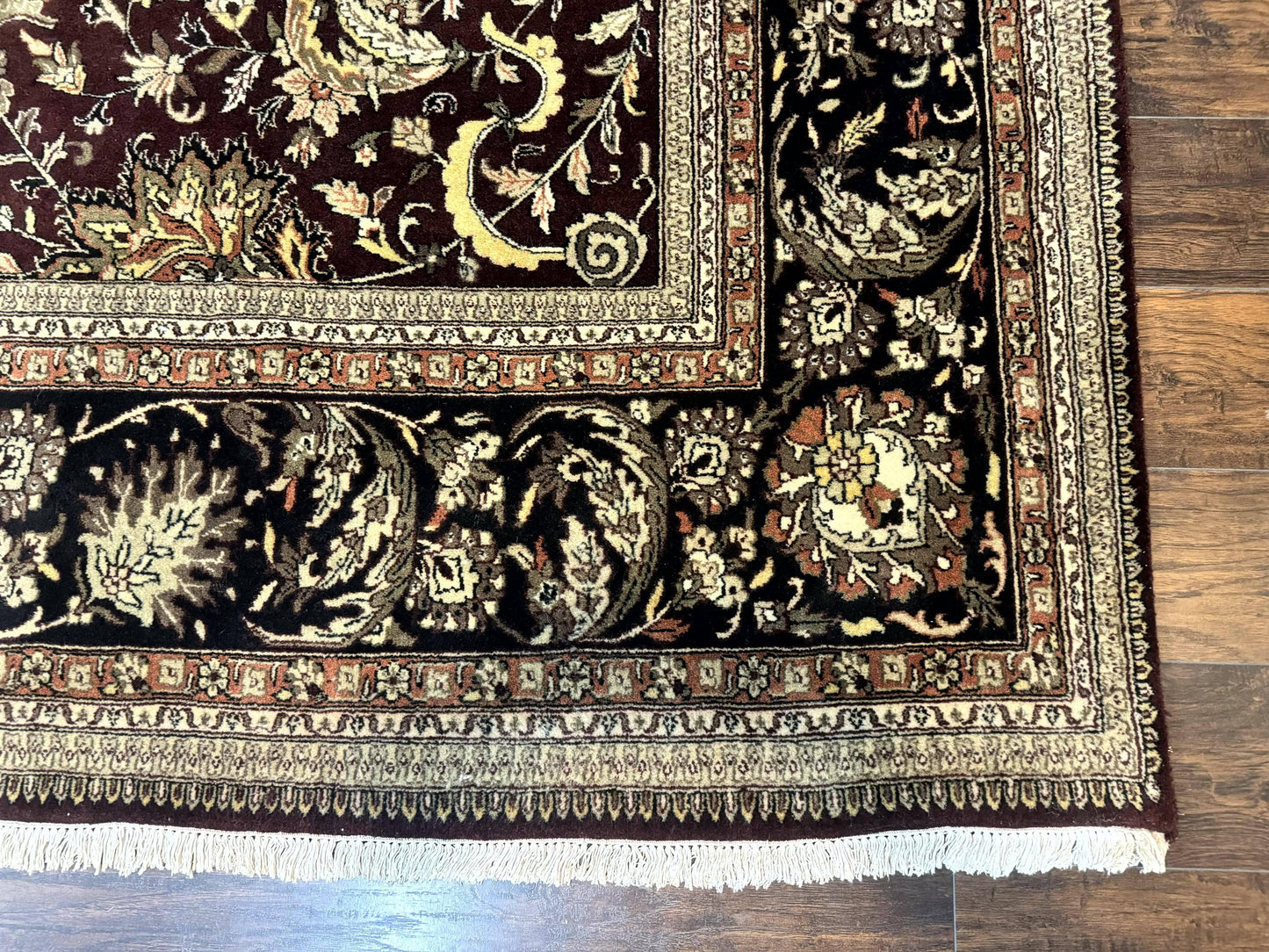 Indo Persian Rug 10x14 Handmade Wool Floral Allover Vintage Dark Maroon Plum Black