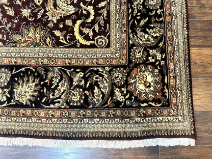 Indo Persian Rug 10x14 Handmade Wool Floral Allover Vintage Dark Maroon Plum Black