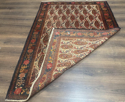 Senneh Rug Antique Persian Kurdish Hand Knotted 4.6 By 6.5 Repeated Paisley Boteh Design