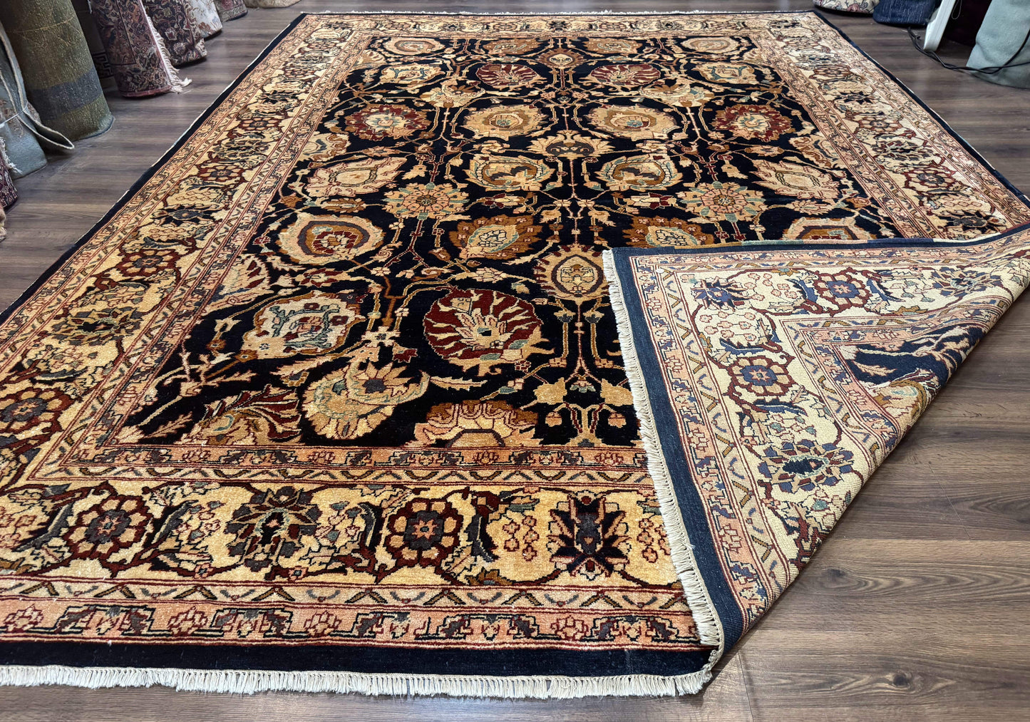 Persian Bidjar Rug 10x13 Midnight Blue And Tan Handmade Wool Pakistani Carpet