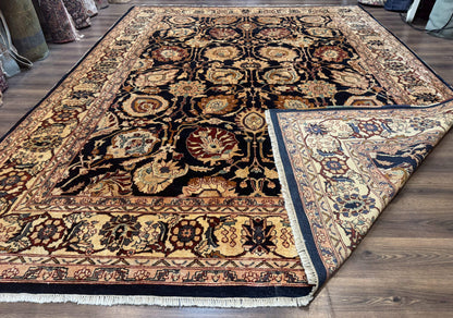 Persian Bidjar Rug 10x13 Midnight Blue And Tan Handmade Wool Pakistani Carpet