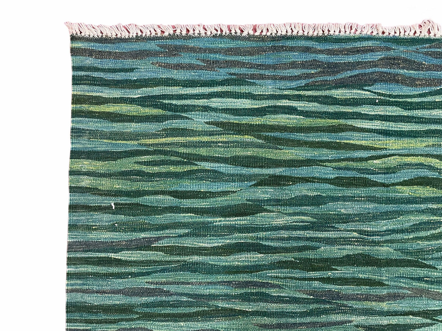 Kilim Area Rug Sea Green Handmade Wool Turkish Flatweave 5 Ft 6 In X 7 Ft 10 In