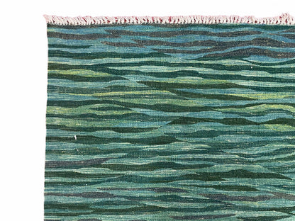 Kilim Area Rug Sea Green Handmade Wool Turkish Flatweave 5 Ft 6 In X 7 Ft 10 In