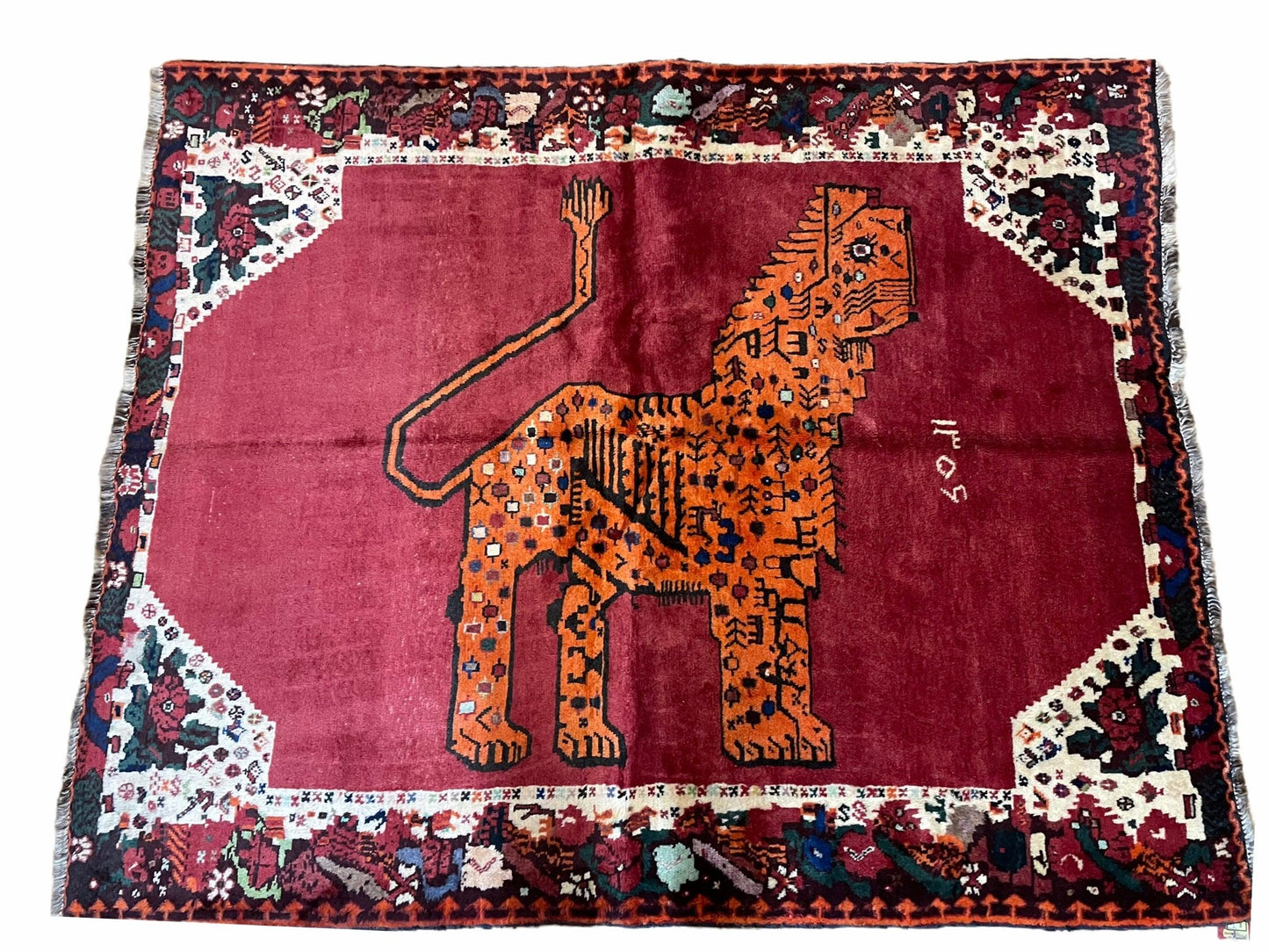 Handmade Wool Rug 5x6 Zagros Lion Leopard Tribal With Organic Dyes