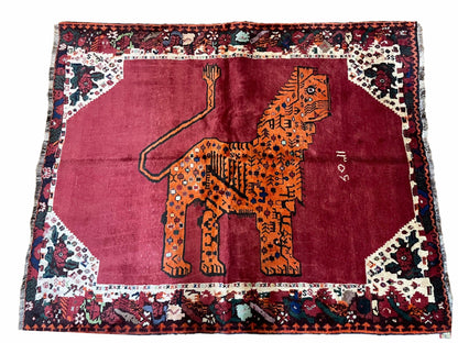 Handmade Wool Rug 5x6 Zagros Lion Leopard Tribal With Organic Dyes
