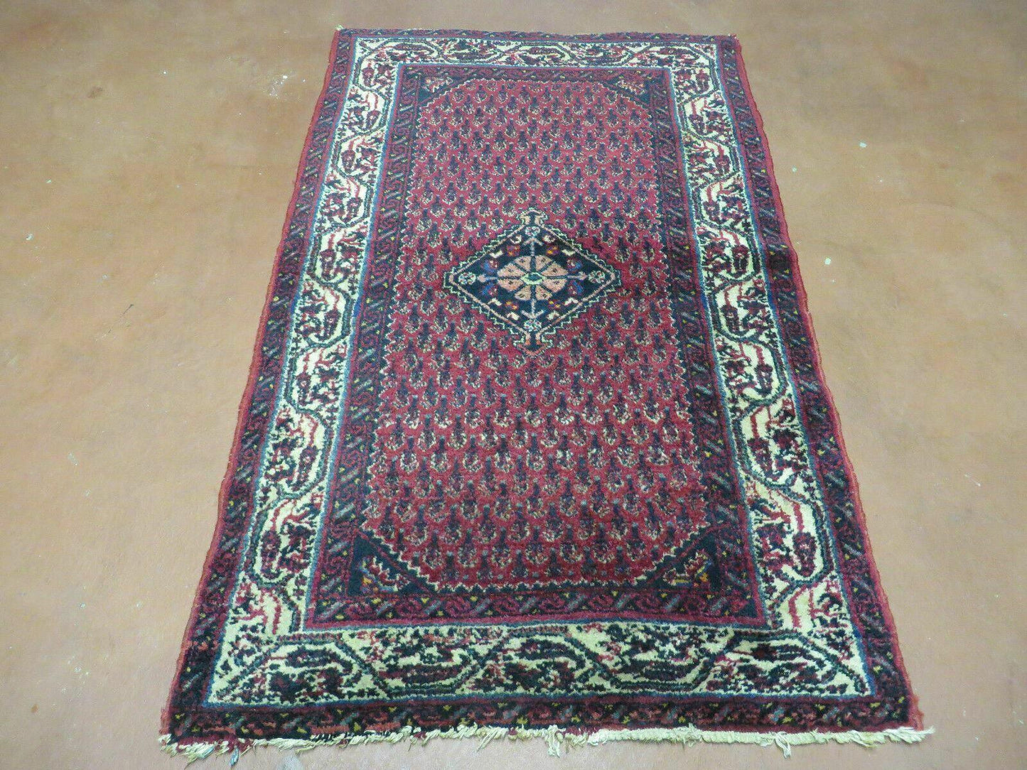 Indian Wool Rug Amritsar Vintage Handmade Red Paisley Design