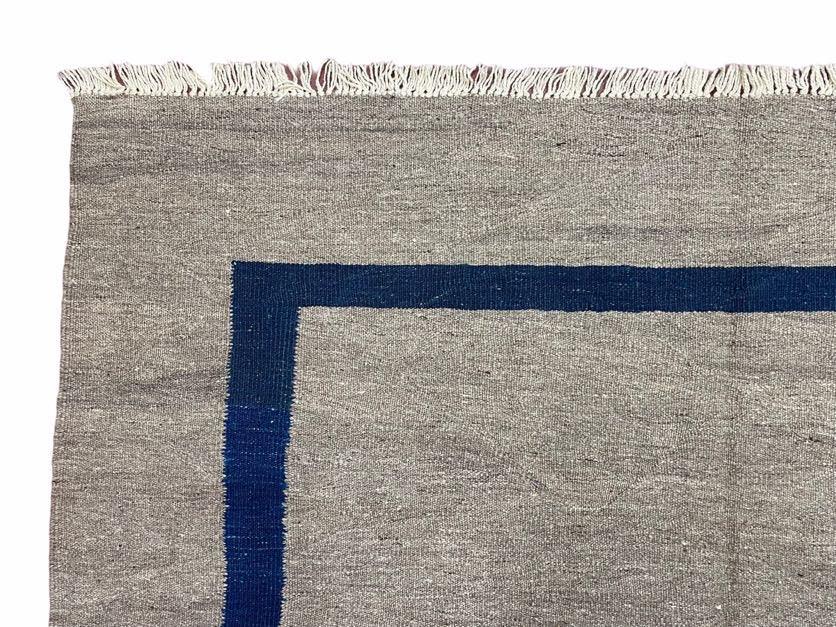 Turkish Kilim Rug Geometric Wool Handcrafted 5 Feet 7 Inches By 7 Feet 9 Inches Gray Blue