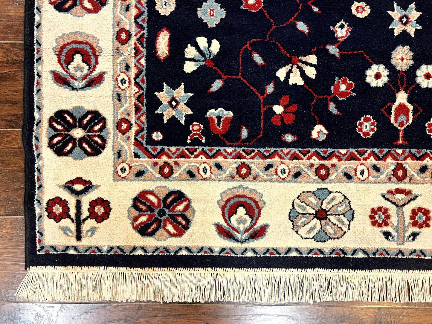 Power Loomed Rug Belgium 5.6 x 7 Navy Ivory Heriz Vintage Oriental Carpet