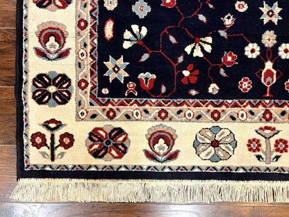 Power Loomed Rug Belgium 5.6 x 7 Navy Ivory Heriz Vintage Oriental Carpet