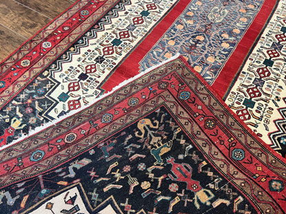 Persian Rug Hand Knotted 5x12 Ft Red Cream Navy Bidjar Geometric Runner