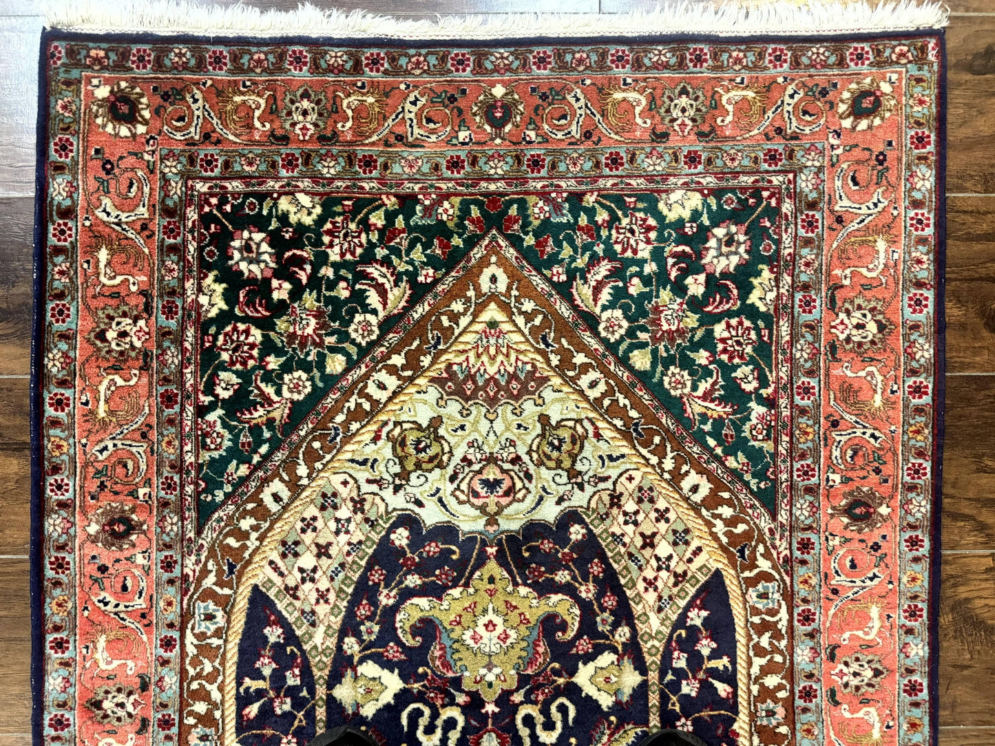 Persian Tabriz Rug 3x4, Navy Blue, Birds, Floral, Prayer Rug, Handmade Wool Rug, Finely Hand Knotted 325 KPSI