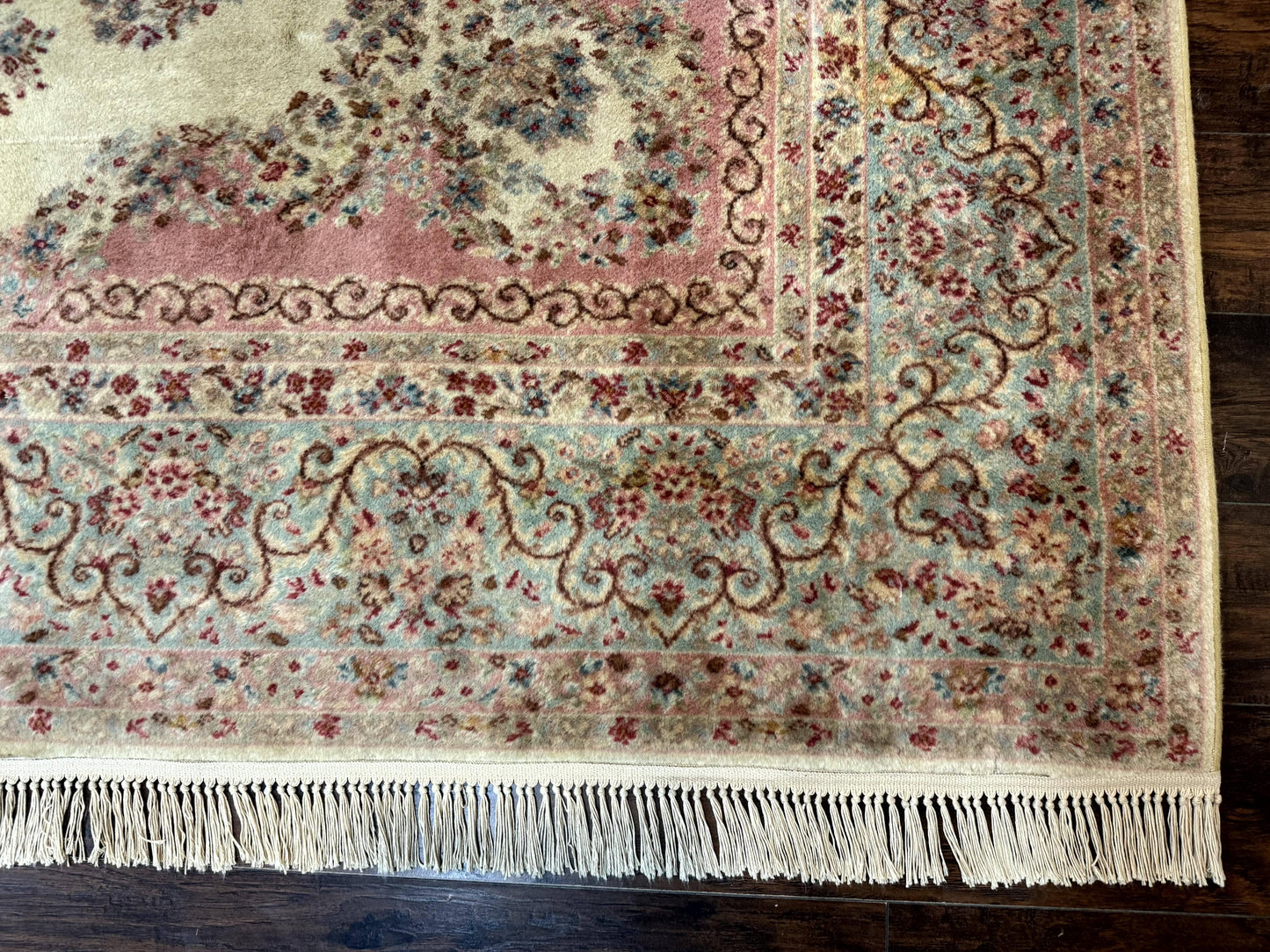 Karastan Kirman Rug Wool 8 By 12 Pastel Ivory Vintage Carpet Discontinued