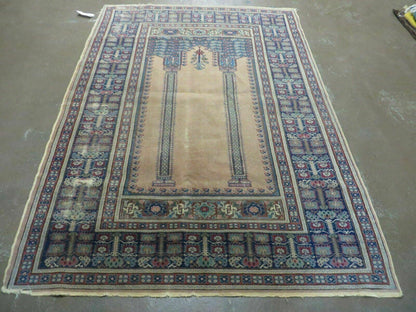 Antique Turkish Mehrab Rug Prayer Wool Handmade 47x67 Vintage Lantern Design